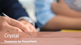  Presentation with office - Amazing PPT theme having signed contract - businessman signing document in office backdrop and a coral colored foreground