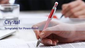  Presentation with helping seniors documents - Audience pleasing presentation theme consisting of signed contract - signing of documents at worktable backdrop and a sky blue colored foreground