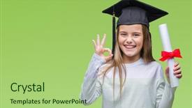  Presentation with symbol - Audience pleasing PPT theme consisting of signing ceremony - young beautiful girl wearing graduate backdrop and a mint green colored foreground