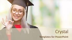  Presentation with woman outlaw - Amazing slide set having signing ceremony - young blonde woman wearing graduate backdrop and a  colored foreground