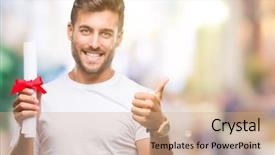  Presentation with 360 degree cameras - PPT theme having signing ceremony - young handsome man holding degree background and a  colored foreground