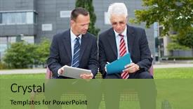  Presentation with computer - Beautiful slides featuring signing contract on a park backdrop and a seafoam green colored foreground