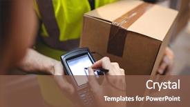  Presentation with delivery van - Audience pleasing theme consisting of signing on device to delivery backdrop and a tawny brown colored foreground