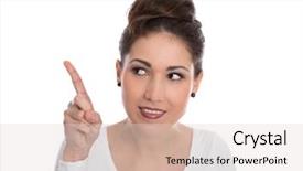  Presentation with happy smiling woman dental health - Slides consisting of signpost reading - smiling woman pointing at something background and a  colored foreground