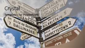  Presentation with sky blue - PPT theme featuring west point - signpost for places in cork background and a light gray colored foreground
