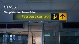  Presentation with airport terminal - Theme having signs-for-the-border-passport background and a ocean colored foreground