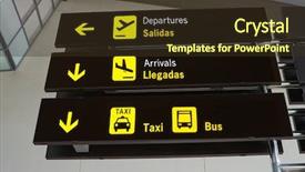  Presentation with medical international benefit - Theme featuring signs inside an international airport background and a tawny brown colored foreground