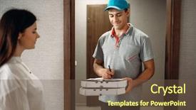  Presentation with delivery boy - Slide deck consisting of signs order to pizza delivery background and a tawny brown colored foreground