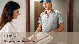  Presentation with delivery boy - Slide set consisting of signs order to pizza delivery background and a  colored foreground