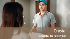  Presentation with delivery boy - Amazing slide deck having signs order to pizza delivery backdrop and a  colored foreground