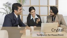  Presentation with meeting - Amazing slides having sikh - business executives discussing backdrop and a coral colored foreground
