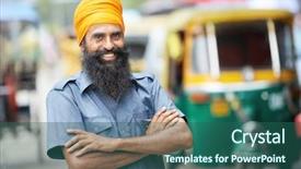  Presentation with rickshaw - Slides enhanced with sikh - indian auto rickshaw three-weeler tuk-tuk background and a ocean colored foreground