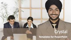 Presentation with farewell colleagues - Colorful PPT layouts enhanced with sikh - portrait of a businessman backdrop and a coral colored foreground