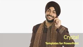  Presentation with phone - Audience pleasing slides consisting of sikh man talking backdrop and a tawny brown colored foreground