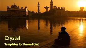  Presentation with india temple - PPT theme featuring sikh pilgrims sitting beside background and a wine colored foreground