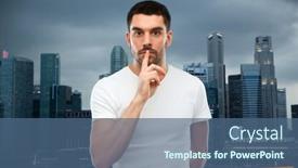  Presentation with singapore - Audience pleasing presentation theme consisting of say no more - silence gesture and people concept backdrop and a ocean colored foreground