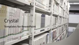  Presentation with researching from books or library - Cool new presentation design with silence wisdom - books on library shelves backdrop and a light gray colored foreground