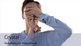  Presentation with eyes - Amazing slides having silence wisdom - female executive covering her eyes backdrop and a  colored foreground