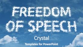  Presentation with blue sky - Beautiful presentation theme featuring silence wisdom - freedom of speech cloud word backdrop and a teal colored foreground