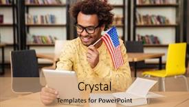  Presentation with united states flag - PPT theme enhanced with silence wisdom - happy african american young man background and a coral colored foreground