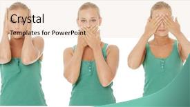  Presentation with hear - Audience pleasing slide deck consisting of silence wisdom - hear no see no speak backdrop and a lemonade colored foreground