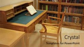  Presentation with wisdom - PPT theme featuring silence wisdom - interior library background and a  colored foreground