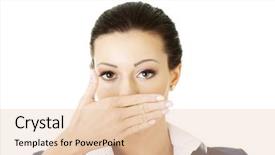  Presentation with mouth - Beautiful slide set featuring silence wisdom - portrait of young business woman backdrop and a lemonade colored foreground