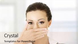  Presentation with world at your hand - PPT layouts enhanced with silence wisdom - portrait of young businesswoman covering background and a lemonade colored foreground