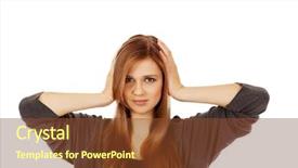  Presentation with wisdom - Audience pleasing PPT theme consisting of silence wisdom - teenage woman covering her ears backdrop and a tawny brown colored foreground