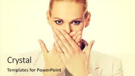  Presentation with mouth - Cool new presentation with silence wisdom - young business woman covering her backdrop and a lemonade colored foreground