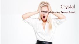  Presentation with ears - PPT theme featuring silence wisdom - young businesswoman covering her ears background and a lemonade colored foreground