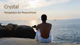  Presentation with 3d man sitting question mark - PPT layouts enhanced with silent hill - yong muscular man sitting background and a  colored foreground