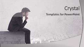  Presentation with solving - Cool new PPT theme with silent leader - business worker sitting on concrete backdrop and a  colored foreground
