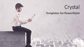  Presentation with solving - Beautiful presentation theme featuring silent leader - business worker sitting on concrete backdrop and a  colored foreground