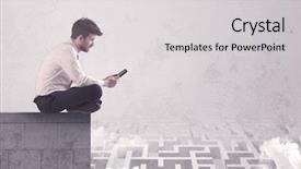  Presentation with solving - Slide deck featuring silent leader - business worker sitting on concrete background and a  colored foreground