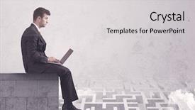  Presentation with solving - Slide deck consisting of silent leader - business worker sitting on concrete background and a  colored foreground