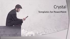  Presentation with solving - Beautiful theme featuring silent leader - business worker sitting on concrete backdrop and a light gray colored foreground