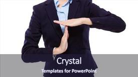  Presentation with pause - Presentation theme with silent leader - businesswoman with pause hand gesture background and a  colored foreground