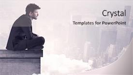  Presentation with elegant - Presentation theme enhanced with silent leader - elegant young businessman sitting background and a sky blue colored foreground