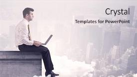  Presentation with vape concept smoke clouds - Presentation theme consisting of silent leader - elegant young businessman sitting background and a  colored foreground