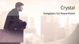  Presentation with tall building - Beautiful presentation theme featuring silent leader - serious business person sitting backdrop and a cream colored foreground