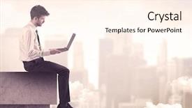  Presentation with tall building - Audience pleasing presentation design consisting of silent leader - serious business person sitting backdrop and a  colored foreground