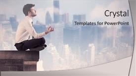  Presentation with tall building - PPT theme having silent leader - young businessman sitting background and a  colored foreground