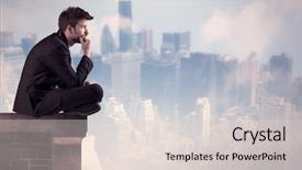  Presentation with tall building - PPT theme consisting of silent leader - young businessman sitting background and a  colored foreground