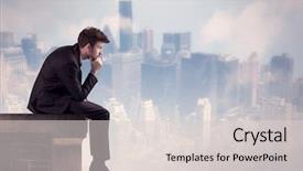  Presentation with tall building - Slides having silent leader - young businessman sitting background and a lemonade colored foreground