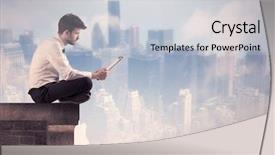  Presentation with tall building - PPT theme consisting of silent leader - young businessman sitting background and a light gray colored foreground