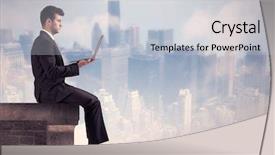  Presentation with tall building - Theme having silent leader - young businessman sitting background and a light gray colored foreground