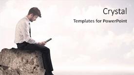  Presentation with sales - Slide set with silent leader - young sales person in elegant background and a  colored foreground