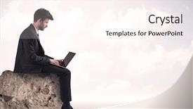  Presentation with sales - Slide set consisting of silent leader - young sales person in elegant background and a  colored foreground