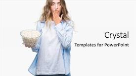  Presentation with eating - Beautiful PPT layouts featuring silent movies - beautiful young blonde woman eating backdrop and a white colored foreground